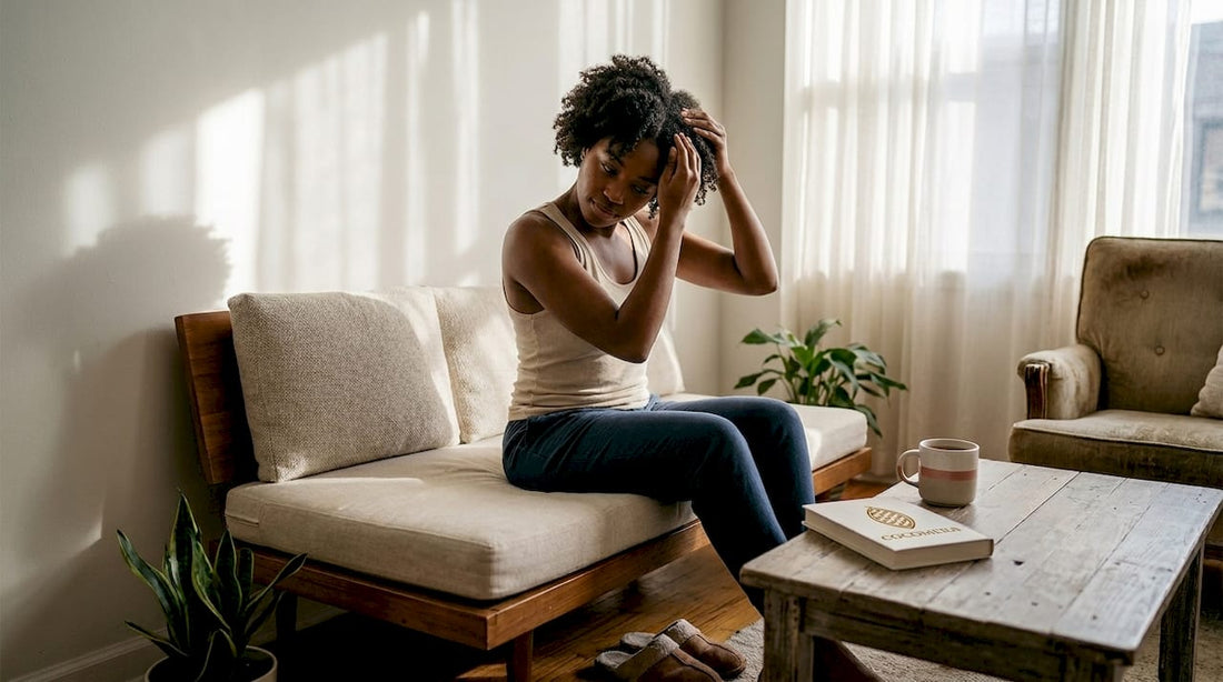Woman caring for textured hair at home