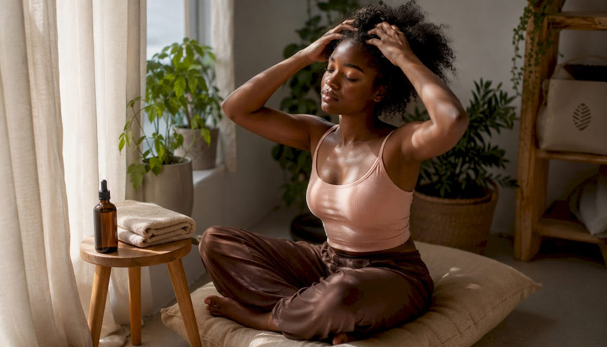 Woman giving herself scalp massage