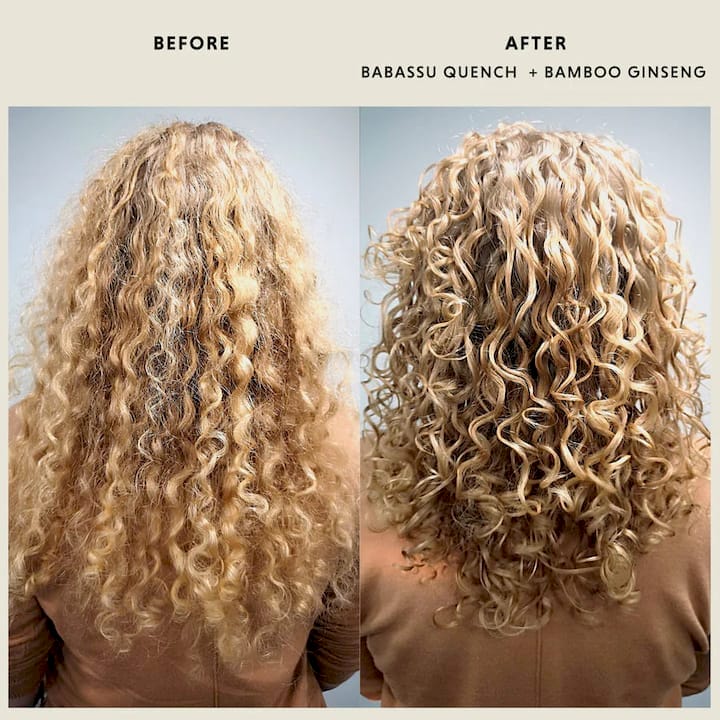 Woman defining curly hair with styling cream