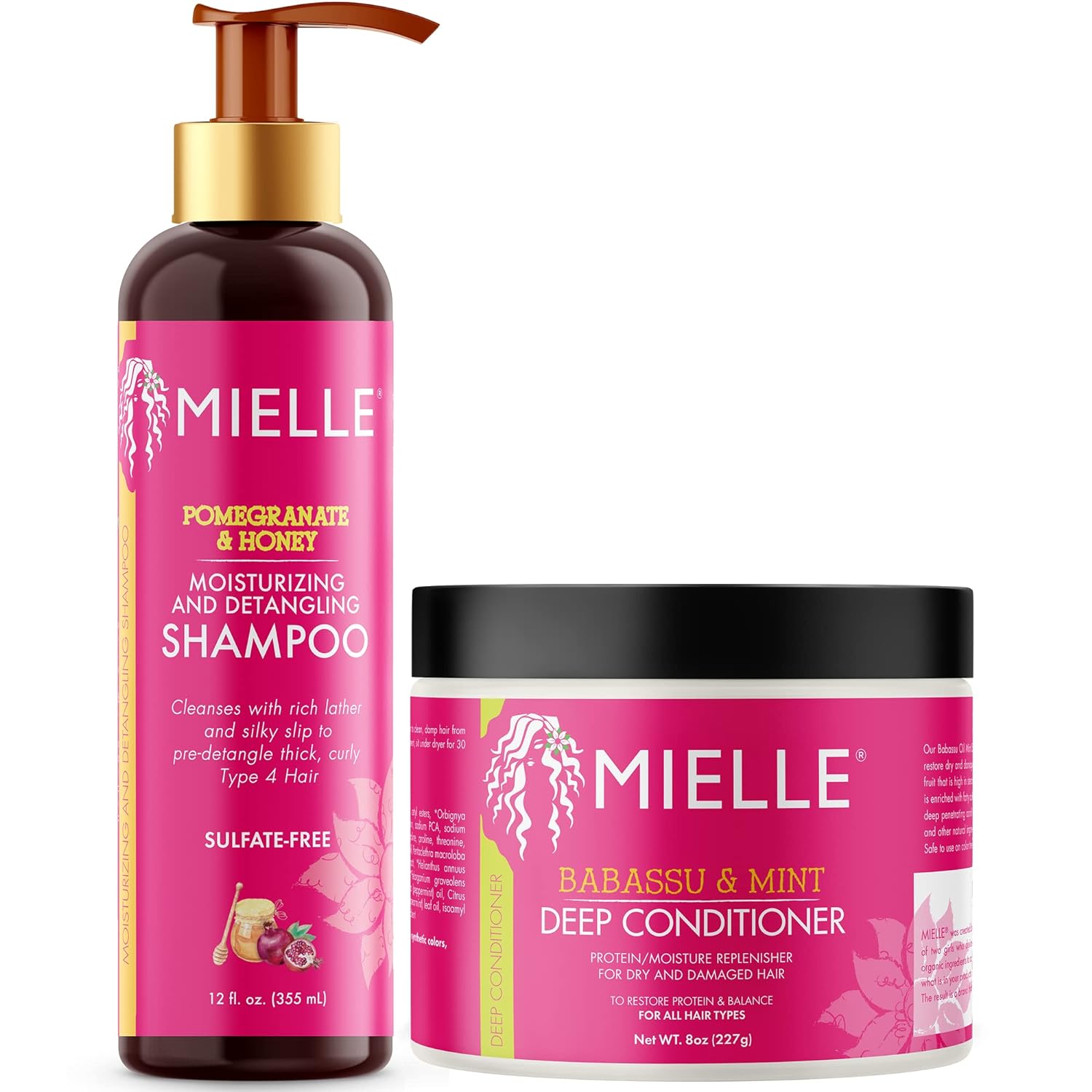 Mielle Organics Babassu & Mint Deep Conditioner with Pomegranate & Honey Shampoo Bundle